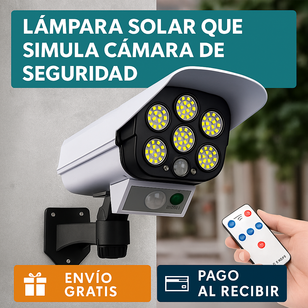 Lámpara Solar Tipo Cámara de Seguridad – Ahorra Luz , Ilumina y Protege tu Hogar